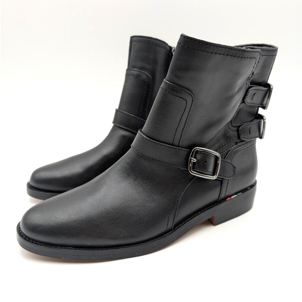 Franco Sarto Prina Moto Ankle Boots Women's Black Leather Size US8M EU38.5